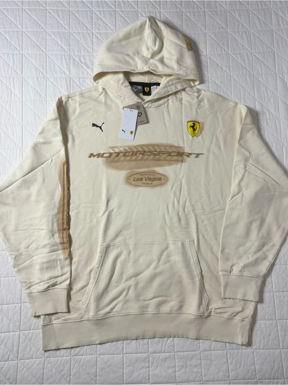 PUMA Scuderia Ferrari Race Desert Sun Graphic Hoodie Alpine Snow Mens XL NWT